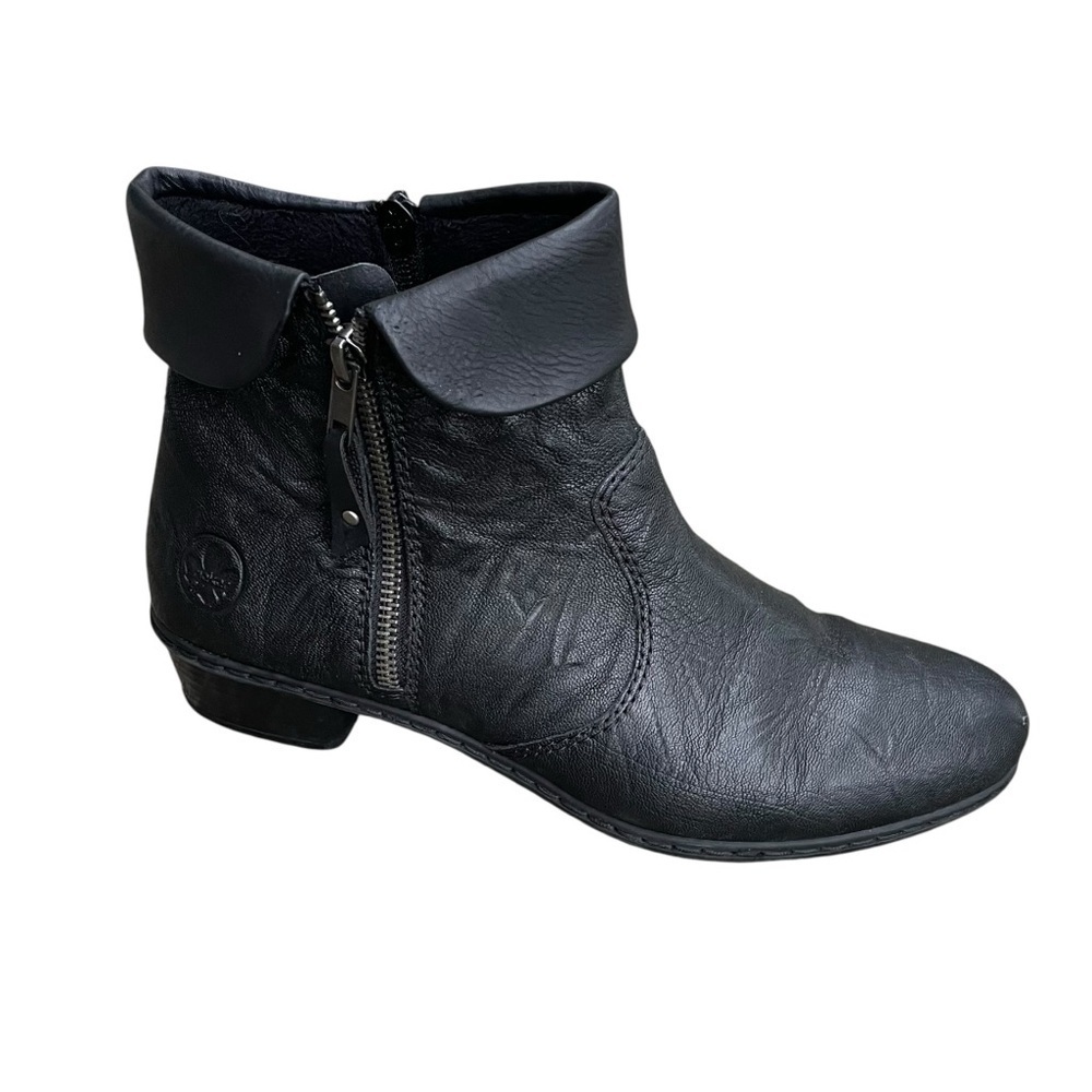RIEKER Black Leather Fold Over Ankle Boots Size 40